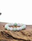 Baikalla Natural Green & White Jadeite Jade Round Beads Bracelet (9.5mm)
