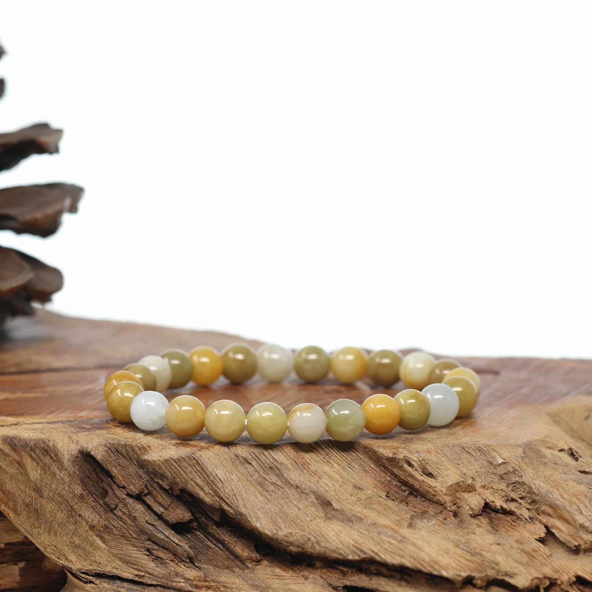 Genuine Jadeite Jade Round Yellow Beads Bracelet (7.5mm)