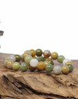 Baikalla Natural Jadeite Jade Round Multi Color Yellow & Green Beads Bracelet (9.5mm)
