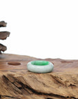Baikalla Vibrant Apple-Green & White Burmese Jadeite Jade Traditional Ring 