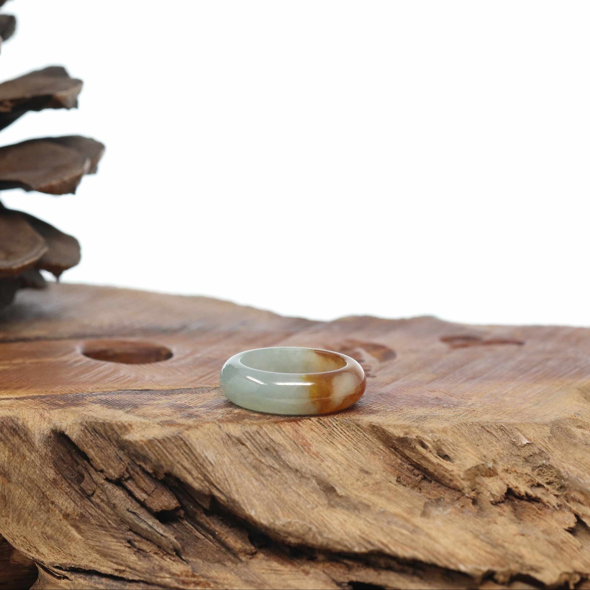 Baikalla Icy Light Green &amp; Yellow-Brown Burmese Jadeite Jade Traditional Ring 