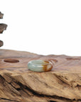 Baikalla Icy Light Green & Yellow-Brown Burmese Jadeite Jade Traditional Ring 