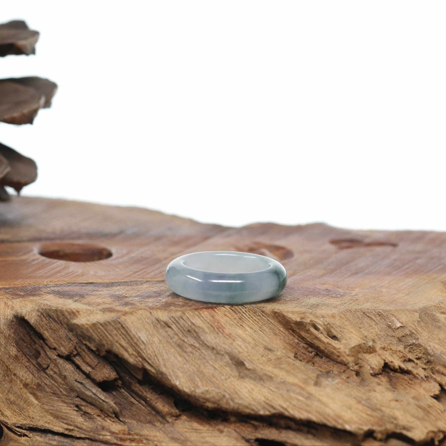 Baikalla Icy Blue-Green Burmese Jadeite Jade Traditional Ring #6.5