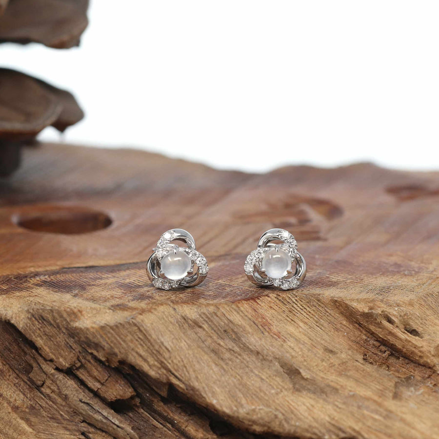 18K White Gold Ice Jadeite Jade Stud Earrings