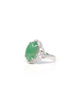 Baikalla 18k White Gold Natural Rich Green Oval Jadeite Jade Ring w/ Natural Diamonds