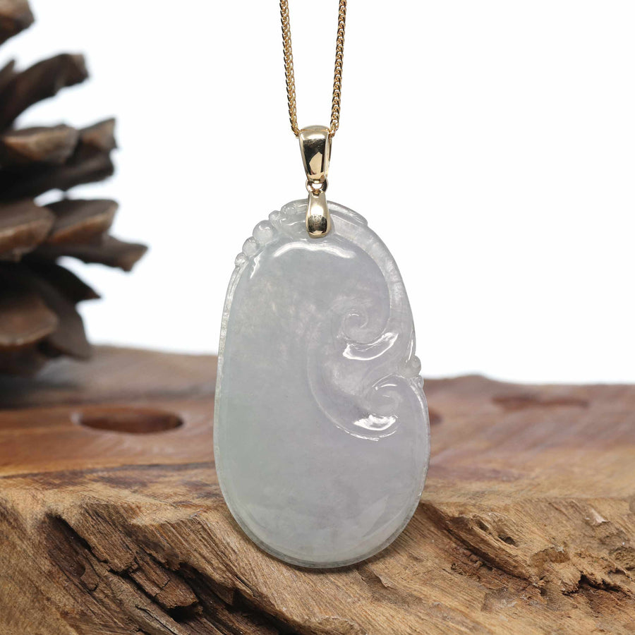 Genuine Lavender Ice Jadeite Jade RuYi Pendant Necklace
