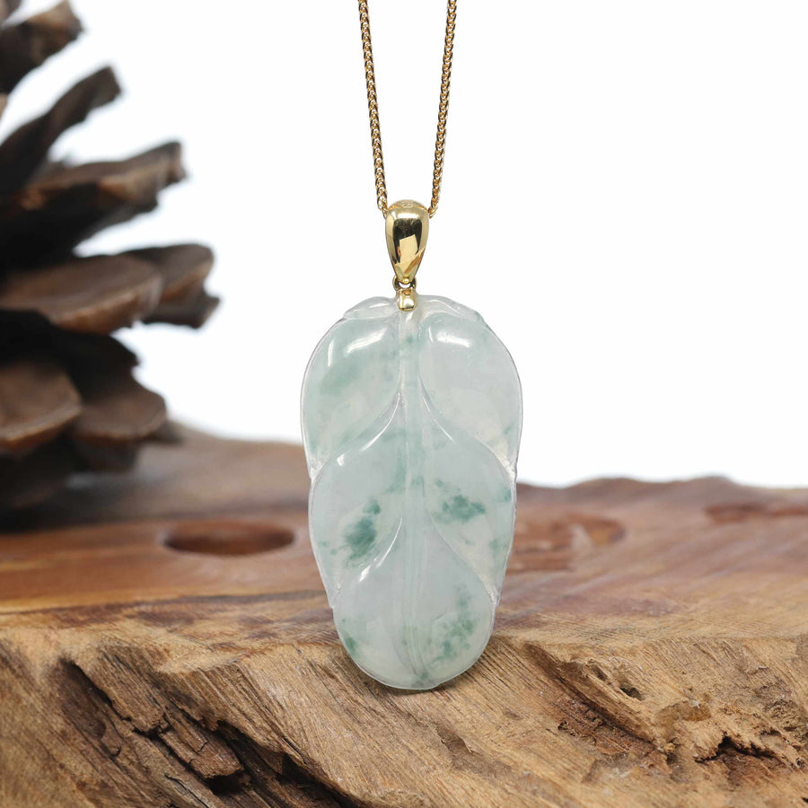 Genuine Ice Green Jadeite Jade Jin Zhi Yu Ye (Leaf) Necklace