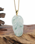 Genuine Ice Green Jadeite Jade Jin Zhi Yu Ye (Leaf) Necklace