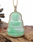"Goddess of Compassion" 14k Yellow Gold Genuine Burmese Jadeite Jade Guanyin Necklace