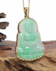 "Goddess of Compassion" 14k Yellow Gold Genuine Burmese Jadeite Jade Guanyin Necklace