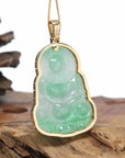 "Goddess of Compassion" 14k Yellow Gold Genuine Burmese Jadeite Jade Guanyin Necklace