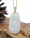 Genuine Ice Lavender Jadeite Jade RuYi Pendant Necklace With 18K Gold Bail