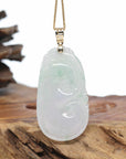 Genuine Ice Lavender Jadeite Jade RuYi Pendant Necklace With 18K Gold Bail