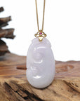 Genuine Lavender Jadeite Jade RuYi Pendant Necklace With 18K Gold Bail