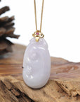 Genuine Lavender Jadeite Jade RuYi Pendant Necklace With 18K Gold Bail
