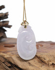 Genuine Lavender Jadeite Jade RuYi Pendant Necklace With 18K Gold Bail