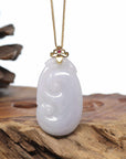 Genuine Lavender Jadeite Jade RuYi Pendant Necklace With 18K Gold Bail
