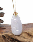 Genuine Lavender Jadeite Jade RuYi Pendant Necklace With 18K Gold Bail