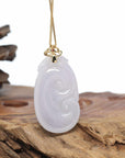 Genuine Lavender Jadeite Jade RuYi Pendant Necklace With 18K Gold Bail