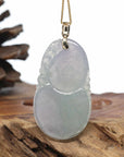 14K Yellow Gold Jadeite Jade Good Luck Hulu Bottle Gourd Necklace With Diamonds