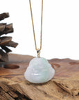 Genuine White Green Jadeite Jade Happy Buddha Pendant