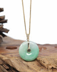 "Good Luck Button" Jadeite Jade Lucky KouKou Pendant With 14K Yellow Gold Bail