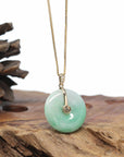 "Good Luck Button" Jadeite Jade Lucky KouKou Pendant With 14K Yellow Gold Bail
