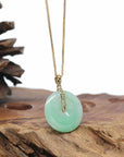 "Good Luck Button" Jadeite Jade Lucky KouKou Pendant With 14K Yellow Gold Bail