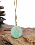 "Good Luck Button" Jadeite Jade Lucky KouKou Pendant With 14K Yellow Gold Bail