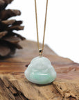 Genuine White Green Jadeite Jade Happy Buddha Pendant