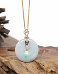 "Good Luck Button" Jadeite Jade Lucky KouKou Pendant With 14K Yellow Gold Bail