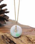 "Good Luck Button" Jadeite Jade Lucky KouKou Pendant With 14K Yellow Gold Bail