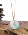 "Good Luck Button" Jadeite Jade Lucky KouKou Pendant With 14K Yellow Gold Bail