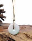 "Good Luck Button" Jadeite Jade Lucky KouKou Pendant With 14K Yellow Gold Bail