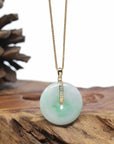 "Good Luck Button" Jadeite Jade Lucky KouKou Pendant With 14K Yellow Gold Bail