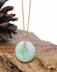 "Good Luck Button" Jadeite Jade Lucky KouKou Pendant With 14K Yellow Gold Bail