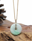 "Good Luck Button" Jadeite Jade Lucky KouKou Pendant With 14K Yellow Gold Bail