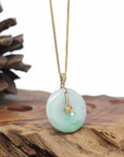 "Good Luck Button" Jadeite Jade Lucky KouKou Pendant With 14K Yellow Gold Bail