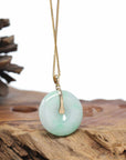 "Good Luck Button" Jadeite Jade Lucky KouKou Pendant With 14K Yellow Gold Bail