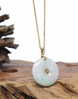 "Good Luck Button" Jadeite Jade Lucky KouKou Pendant With 14K Yellow Gold Bail