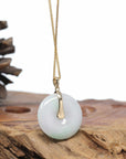 "Good Luck Button" Jadeite Jade Lucky KouKou Pendant With 14K Yellow Gold Bail