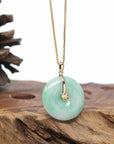 "Good Luck Button" Jadeite Jade Lucky KouKou Pendant With 14K Yellow Gold Bail