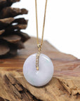 "Good Luck Button" Jadeite Jade Lucky KouKou Pendant With 14K Yellow Gold Bail