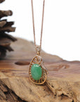 18K Rose Gold Oval Imperial Jadeite Jade Cabochon Necklace with Diamonds
