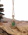 18K Rose Gold Oval Imperial Jadeite Jade Cabochon Necklace with Diamonds