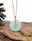 "Good Luck Button" Jadeite Jade Lucky KouKou Pendant With 14K Yellow Gold Bail