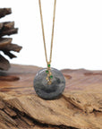 Baikalla "Good Luck Button" Necklace Ice Black Jadeite Jade Lucky KouKou Pendant Necklace