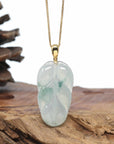 Genuine Ice Green Jadeite Jade Jin Zhi Yu Ye (Leaf) Necklace