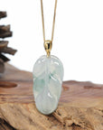 Genuine Ice Green Jadeite Jade Jin Zhi Yu Ye (Leaf) Necklace