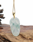 Genuine Ice Green Jadeite Jade Jin Zhi Yu Ye (Leaf) Necklace